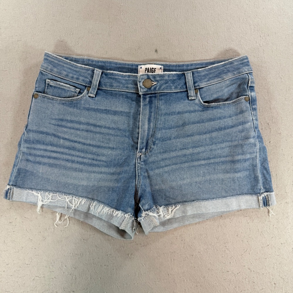 Paige Jimmy Jimmy Short Blue Denim Frayed Hem Shorts Size 29